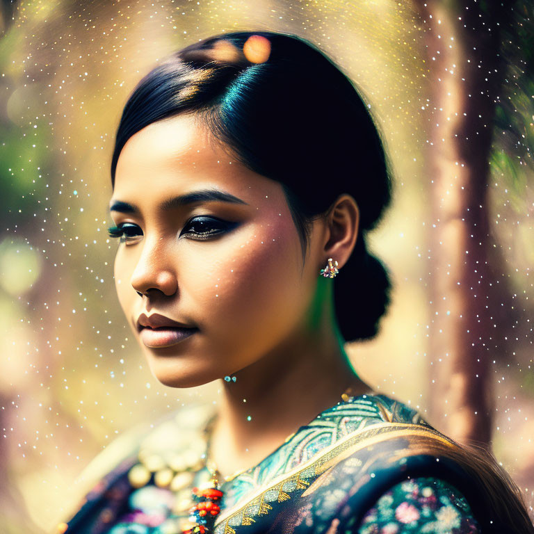 Traditional Attire Woman Profile with Shimmering Sparkles