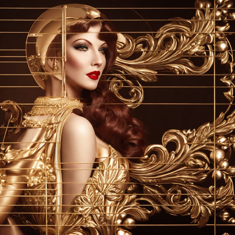 Stylized Art Deco woman with golden accessories