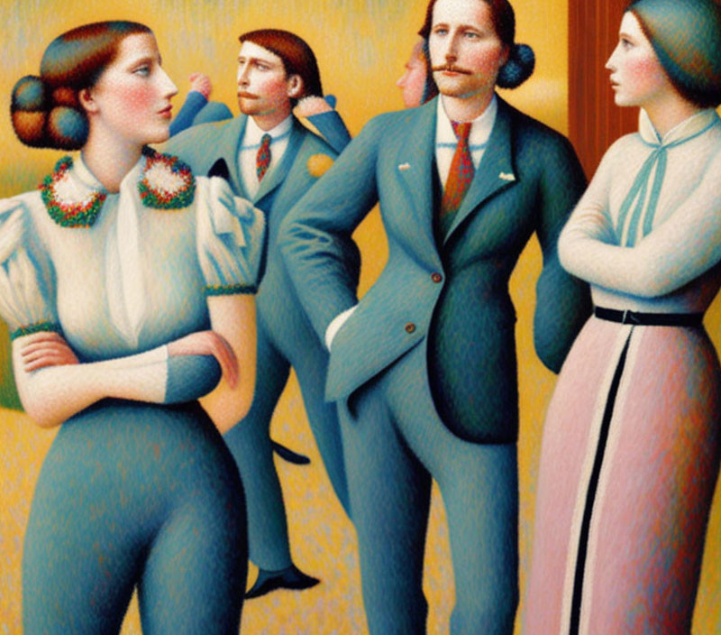 Vintage Clothing: Two Women & Two Men in Colorful Painting