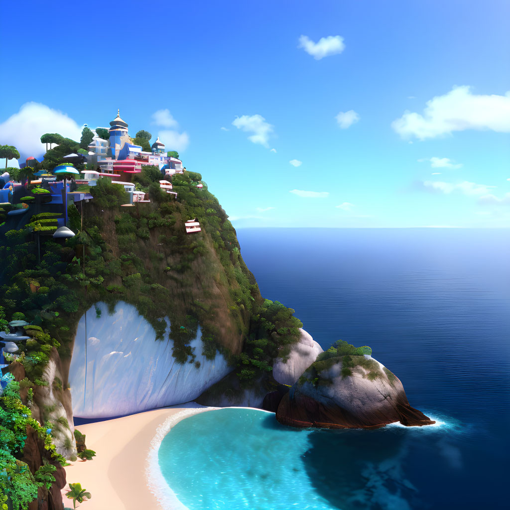 Cliffside Buildings Overlooking Tropical Beach