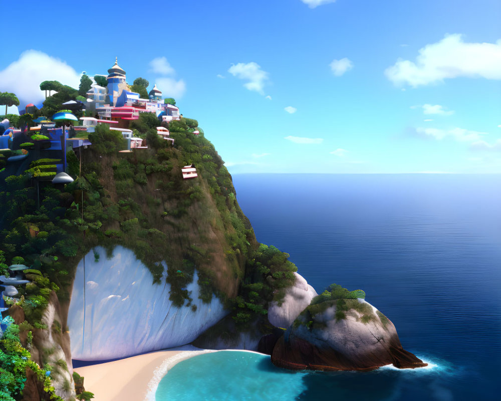 Cliffside Buildings Overlooking Tropical Beach