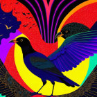 Colorful Stylized Bird Illustration with Spread Wings on Vibrant Background