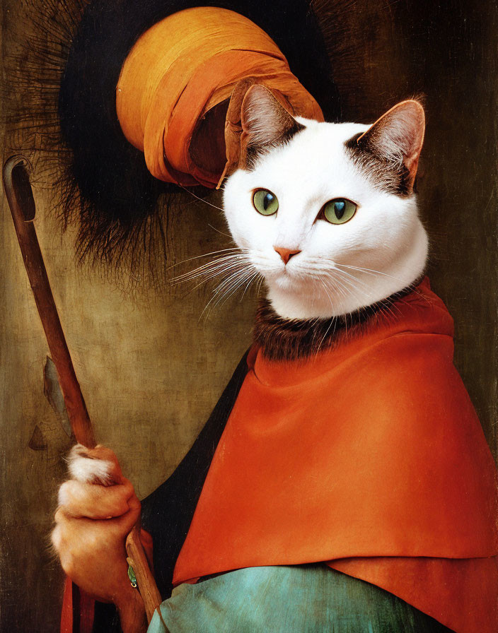 Digital Artwork: Cat's Face Blended with Historical Portrait