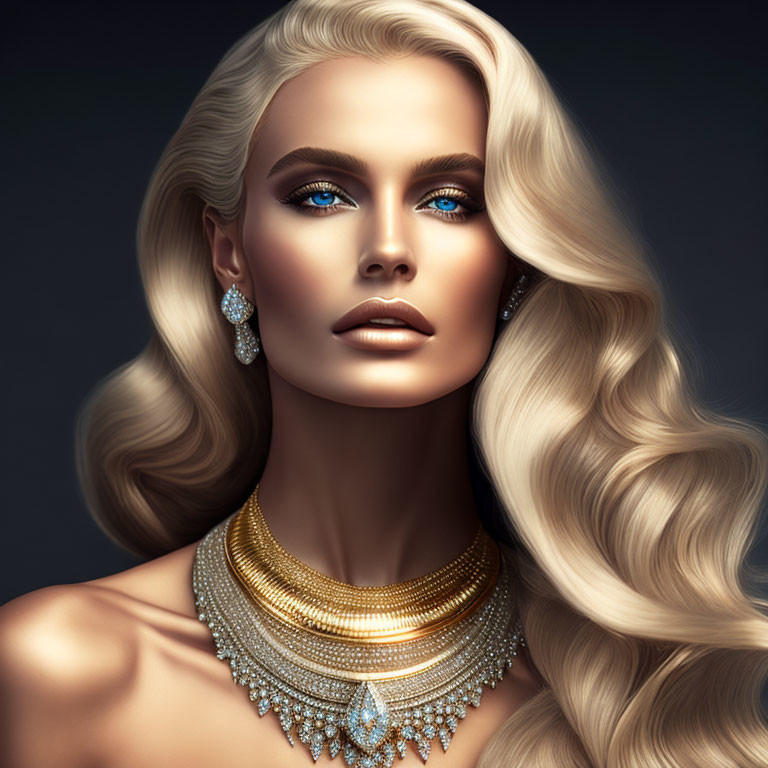 Blonde Woman with Blue Eyes and Elegant Jewelry