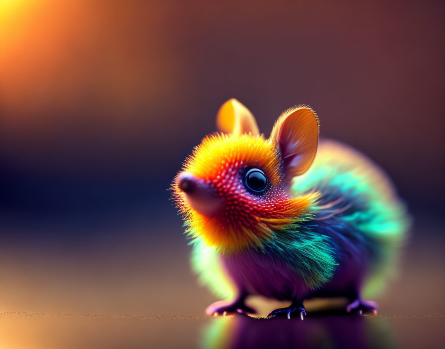 Colorful Furry Creature with Large Ears in Warm-Toned Background