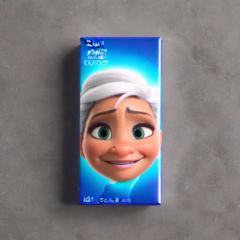 Elderly Smiling Character Toothpaste Box on Blue Background