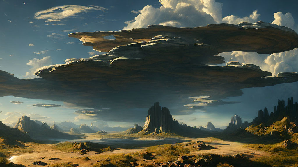 Dramatic desert landscape with towering rock formations