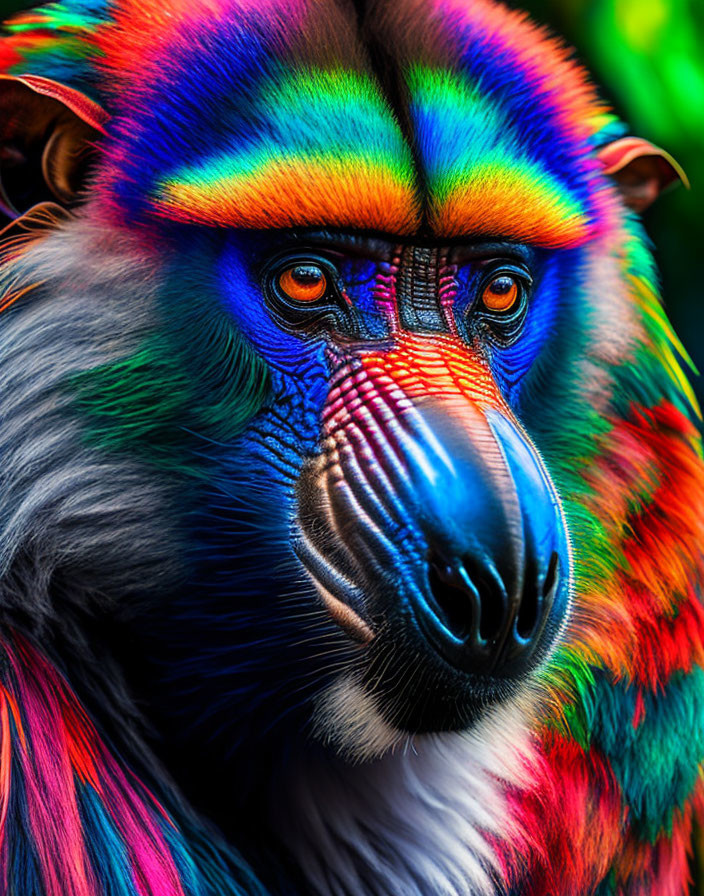 Colorful Digitally Enhanced Mandrill with Rainbow Spectrum