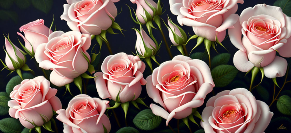 Cluster of Pale Pink Roses on Dark Background