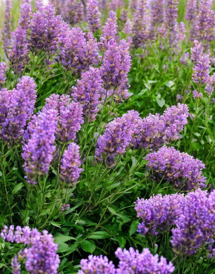 Vibrant Purple Flowers in Lush Green Garden