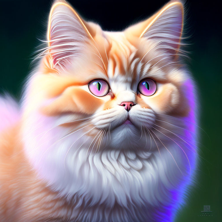 Long-Haired Cat with Pinkish-Purple Eyes on Vibrant Background