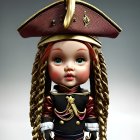 Porcelain doll in pirate costume with tricorn hat & green eyes