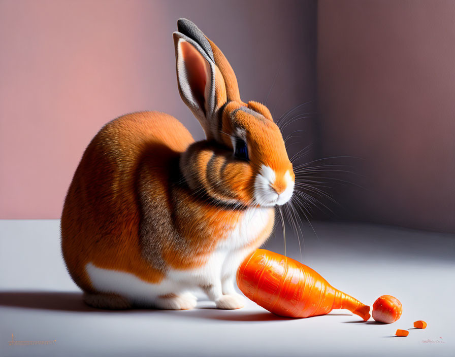 Realistic Orange and White Rabbit with Carrot Illustration