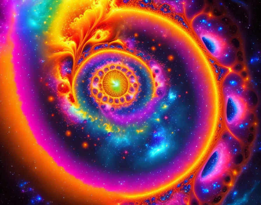 Colorful Swirling Fractal Art with Psychedelic Cosmos Theme