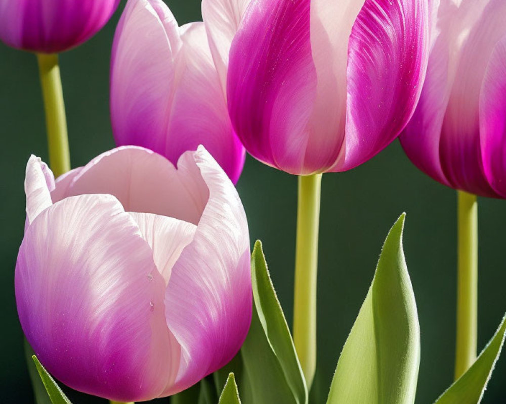 Vibrant pink tulips with delicate petals on dark background