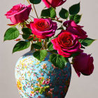 Pink peonies in gold-trimmed vase on wooden surface