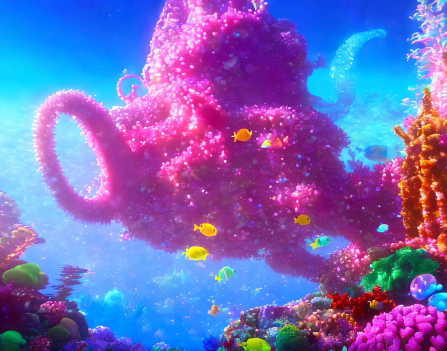 Colorful Coral Reefs and Tropical Fish in Vibrant Underwater Scene