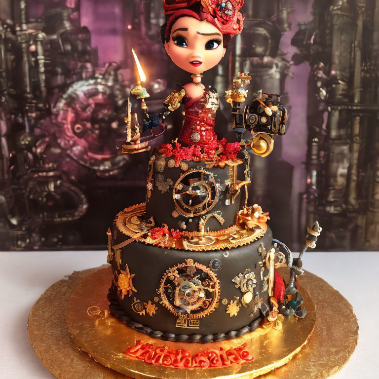 Steampunk-Themed Cake with Cog and Gear Decorations