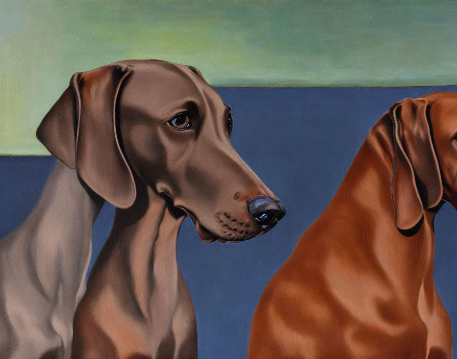 Realistic Style Painting of Two Brown Weimaraners