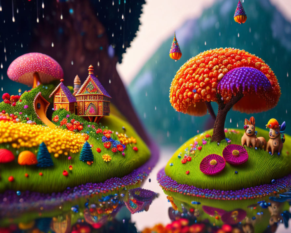 Colorful Fairy-Tale Landscape with Fantasy Elements