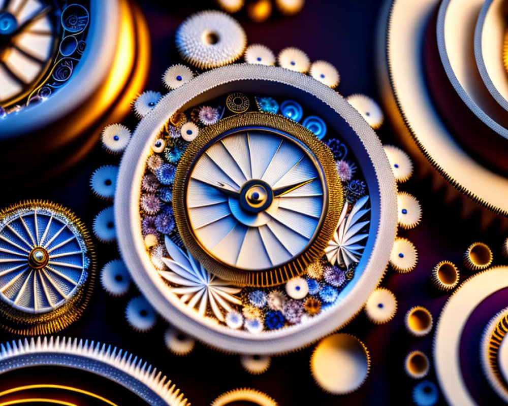 Detailed view of intricate watch gears and jewel embellishments on dark backdrop