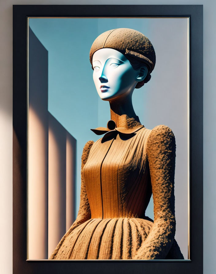 Vintage Mannequin Displaying Stylish Blue Face in Framed Setting