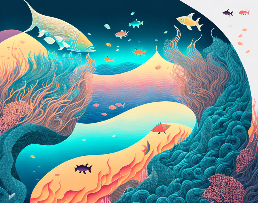 Colorful Fish and Coral in Stylized Underwater Scene