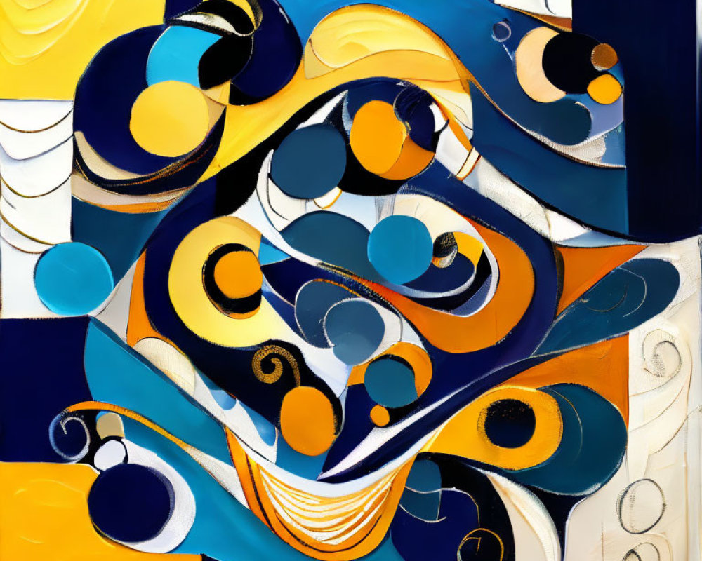 Vibrant Abstract Painting with Blues, Yellows, and Whites