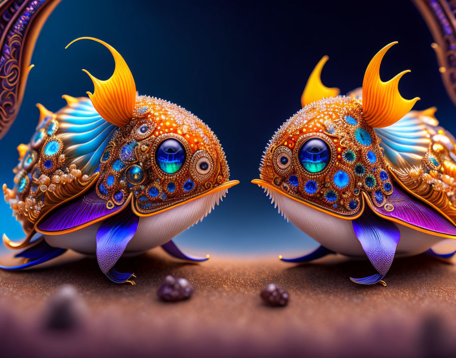 Ornate jewel-encrusted fish on sandy seabed