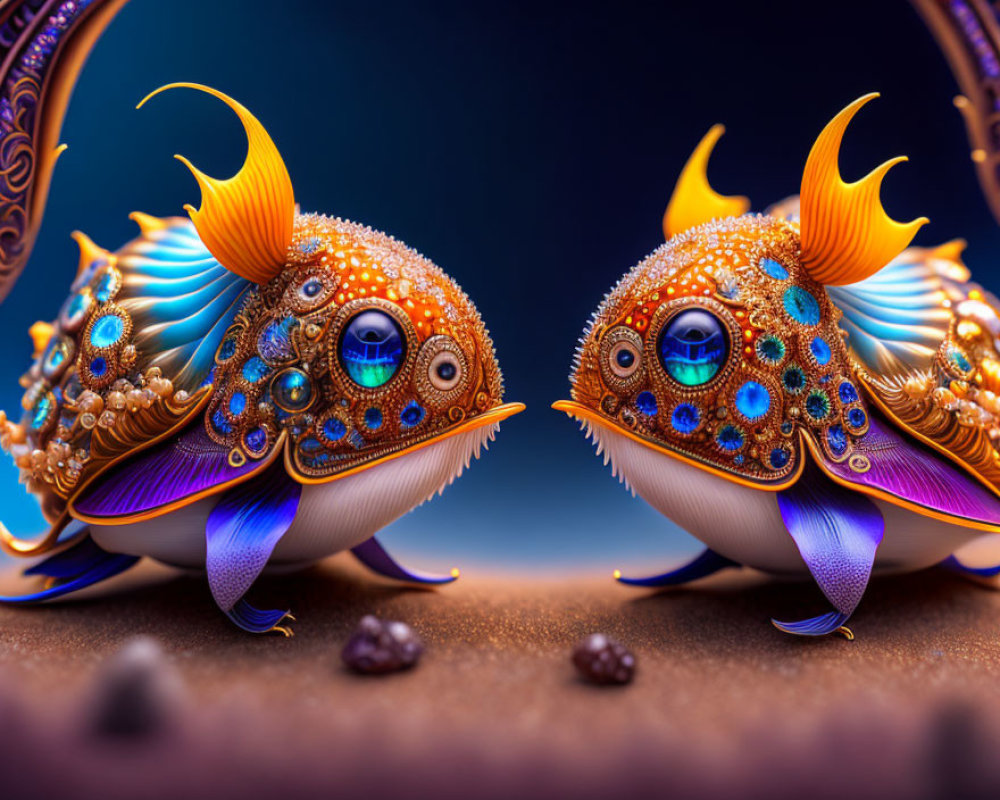 Ornate jewel-encrusted fish on sandy seabed