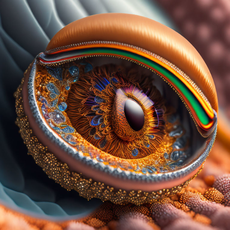 Detailed surreal eye illustration with intricate patterns and vivid swirling colors.