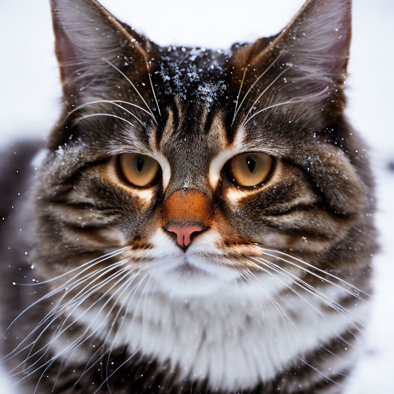 Tabby Cat with Orange Eyes and Snowflakes Pattern