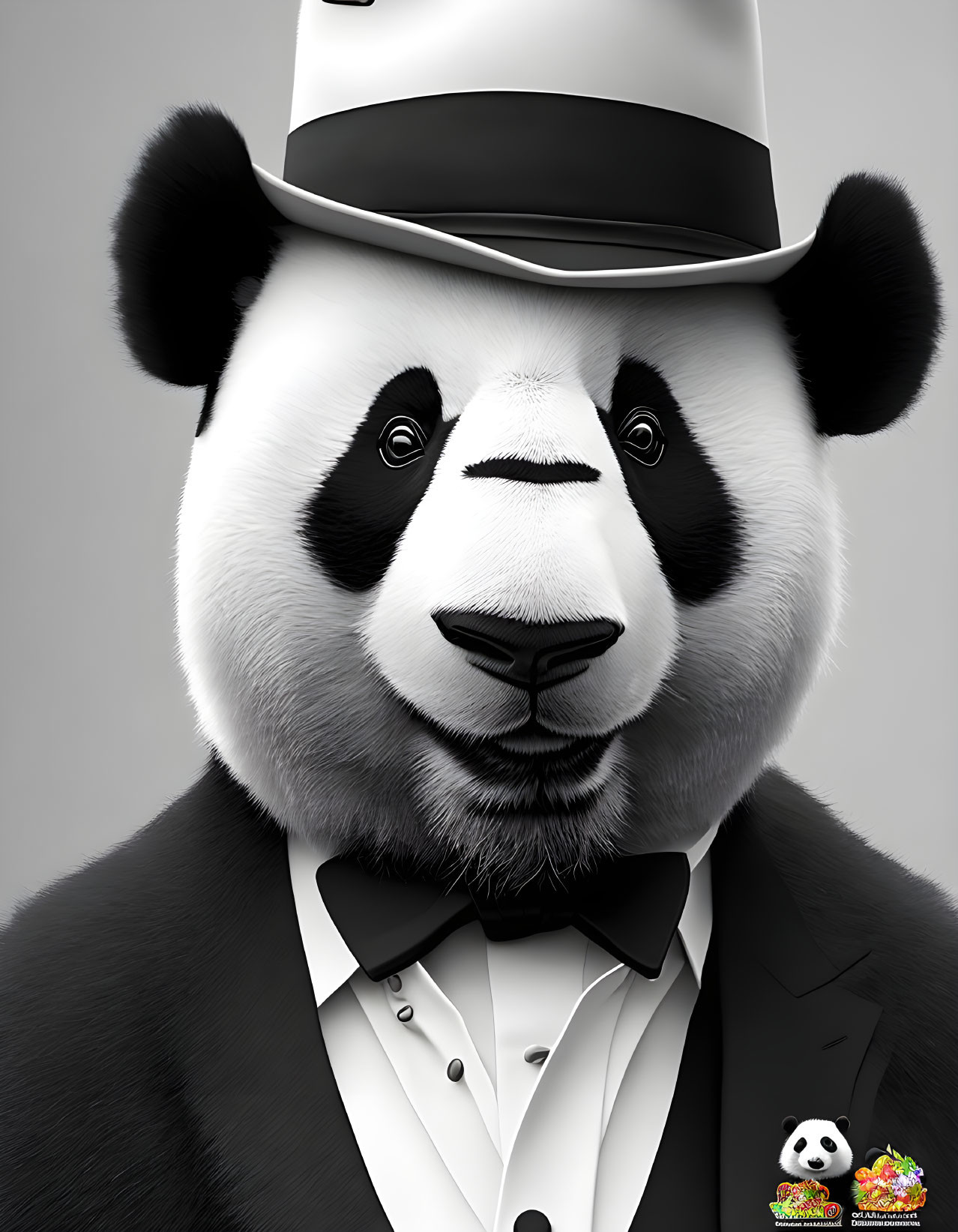 Sophisticated panda in suit and top hat illustration