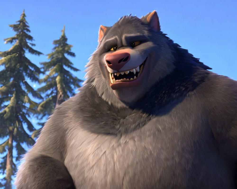 Large Smiling Grey Wolf in 3D Animation