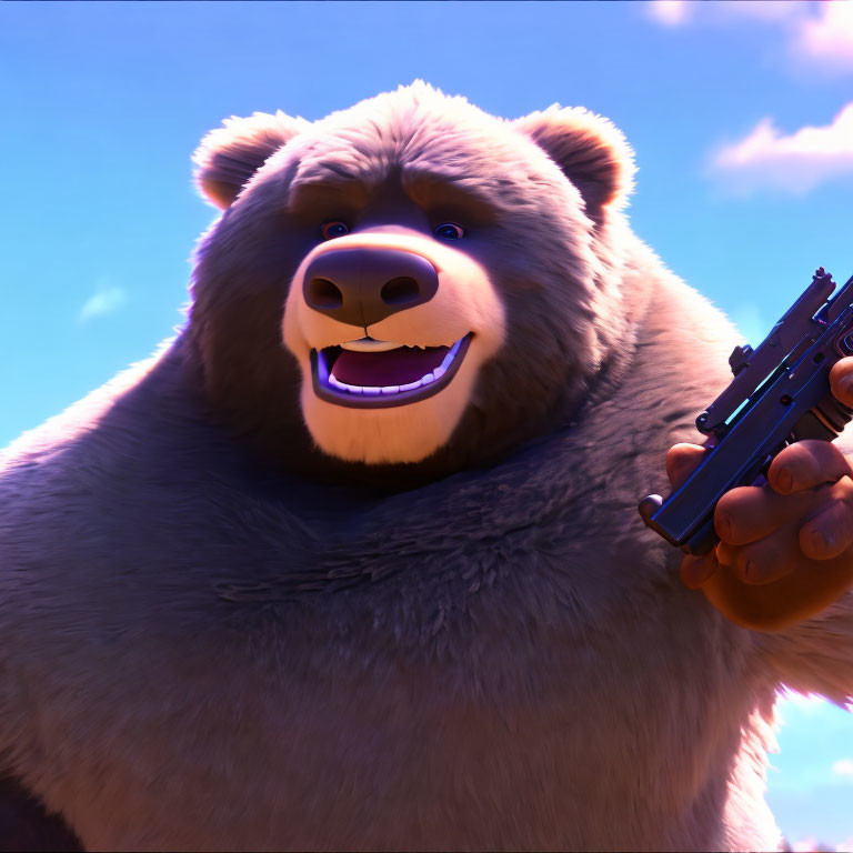 Brown Bear Holding Gun in 3D Animation