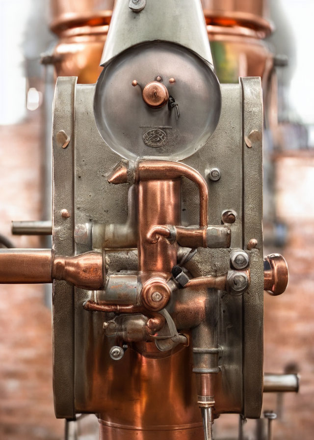 Copper and steel distillation apparatus with valves and gauges