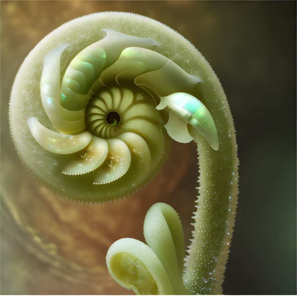 Fractal spiral structure with tentacle-like appendages on warm background