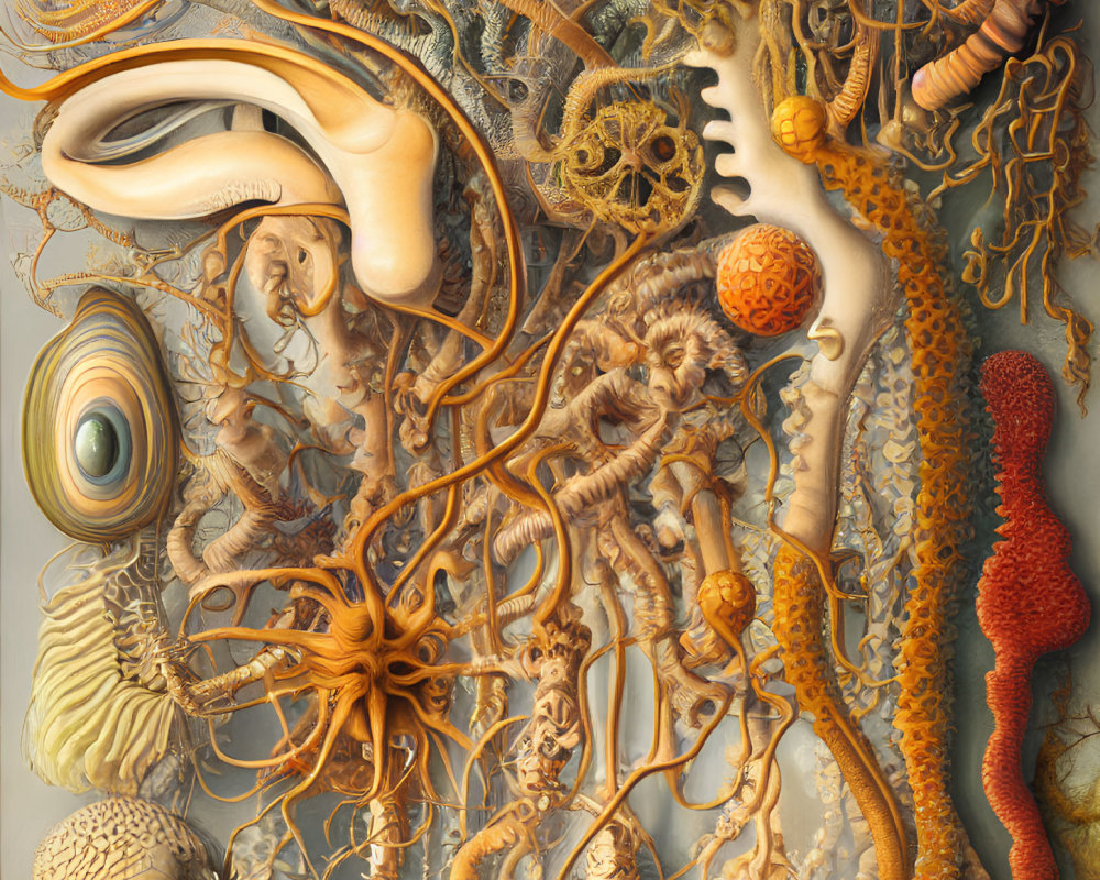 Abstract Organic Fractal Artwork in Warm Coral Hues