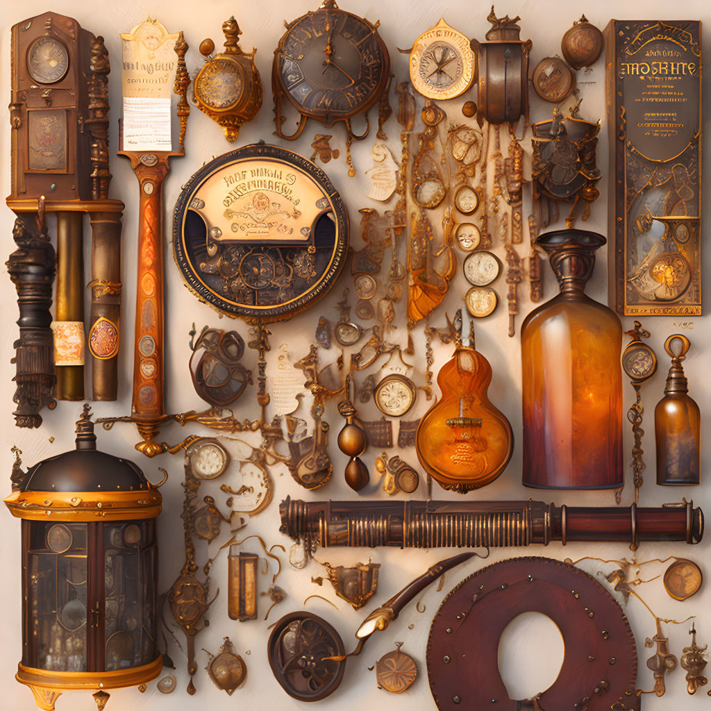 Vintage Steampunk Collection: Clocks, Keys, Telescopes & Scientific Instruments