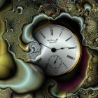 Ornate floral pattern surreal clock with cosmic background