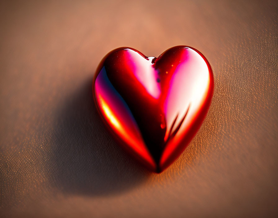 Shiny Red Heart Reflecting Warm Light on Soft-Focus Background