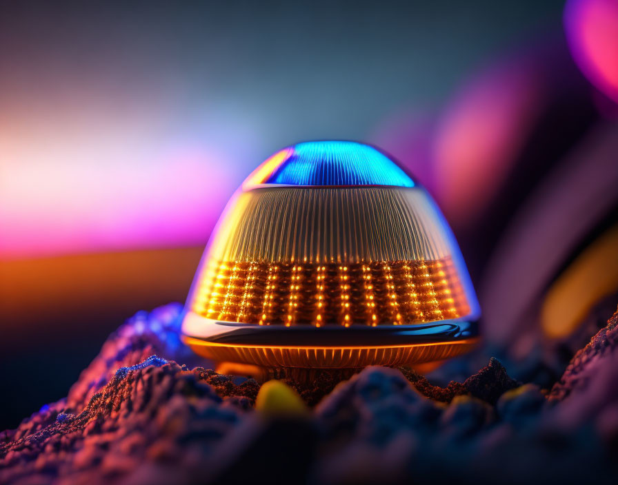 Dome-shaped LED light device in orange and blue hues