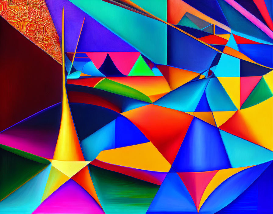 Colorful Abstract Geometric Painting with Sharp Angles and Vibrant Hues