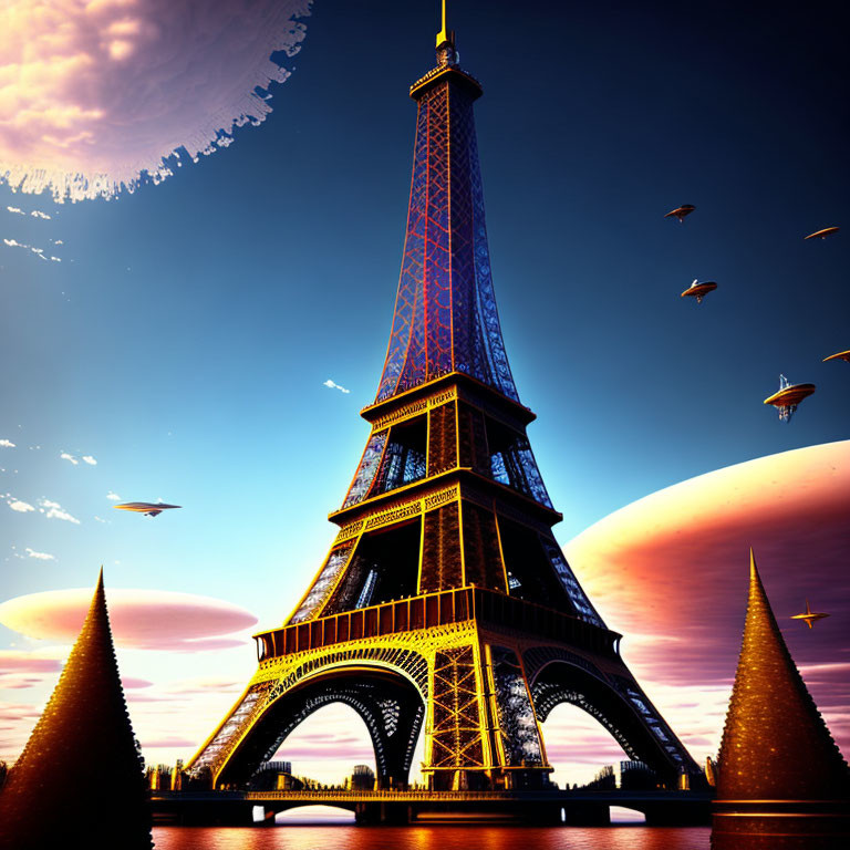 Majestic Eiffel Tower at Dusk with Surreal Sky