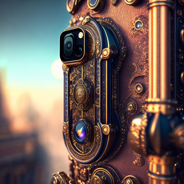 Steampunk-Inspired Phone Case with Metal Detailing and Gears