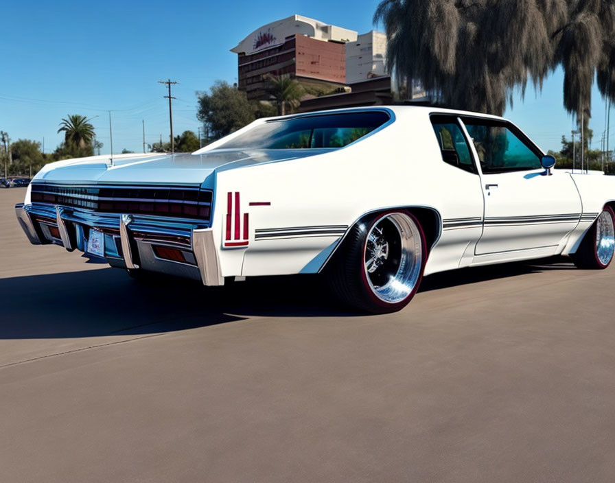 Classic Muscle Car with Custom Wheels and Red/Black Stripes