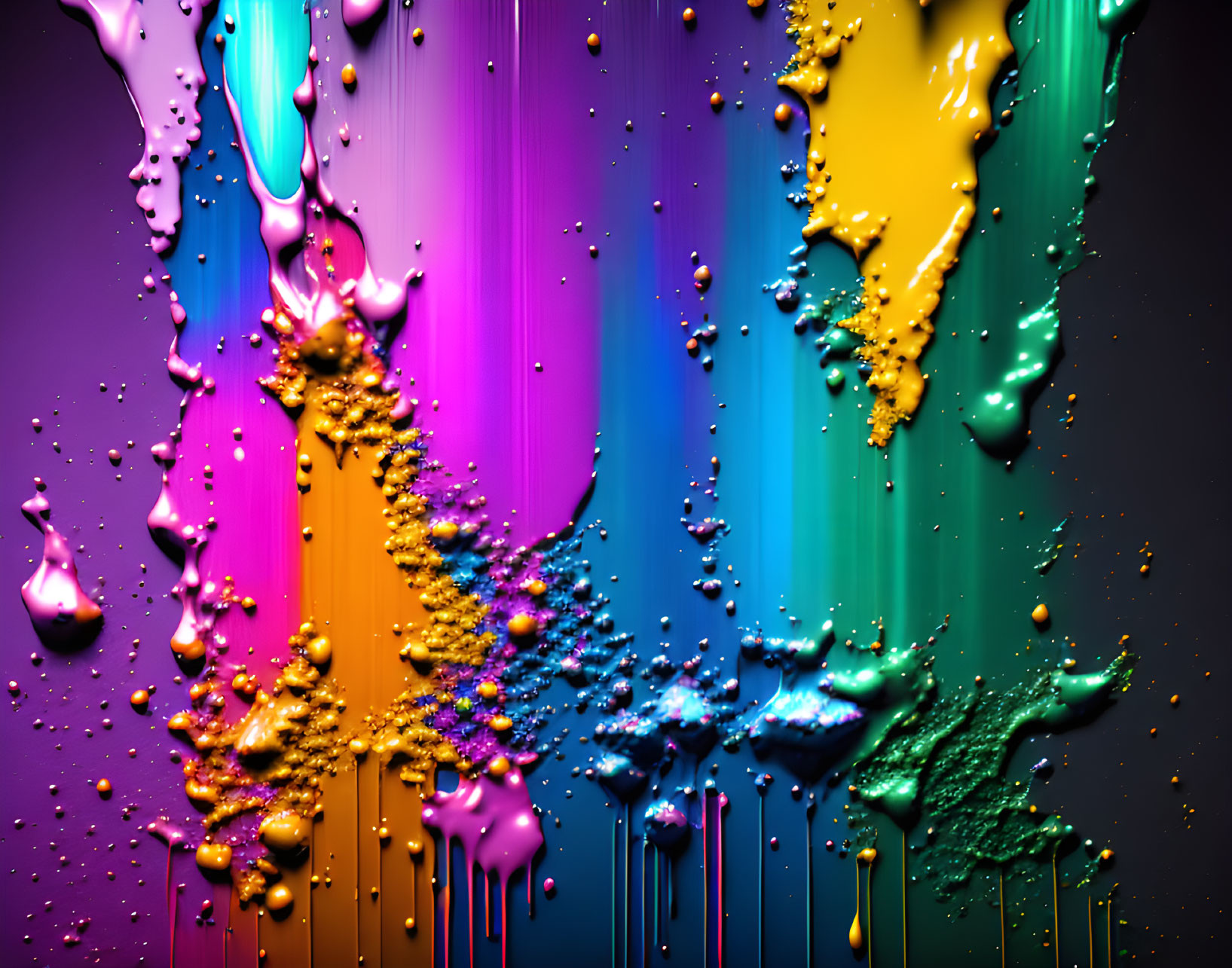 Colorful liquid streaks in purple, blue, and gold on dark background