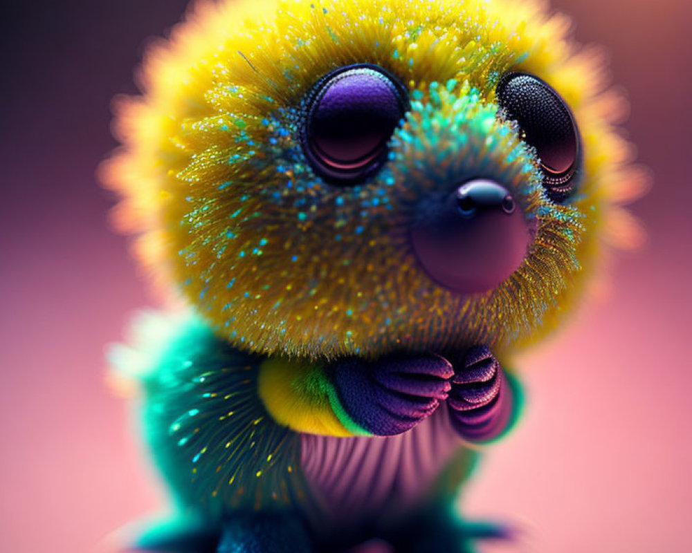 Colorful Fluffy Creature with Gradient Colors and Purple Eyes