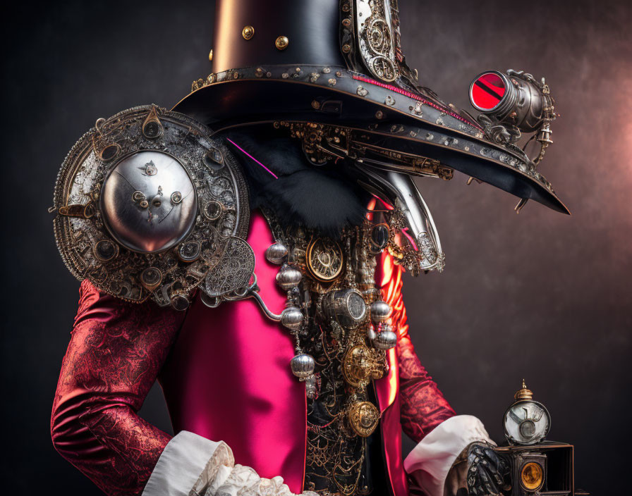 Steampunk-themed person in ornate outfit with top hat and goggles