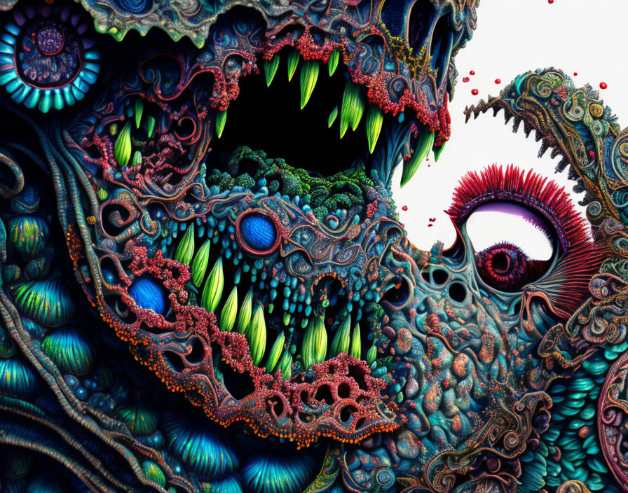 Colorful Abstract Art: Surreal Monster Entities in Blue, Red, and Green